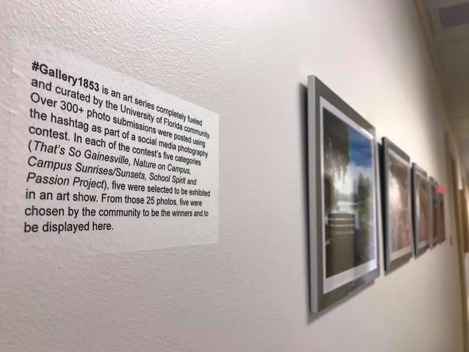 Another view of the winning student photographs displayed in the President's Office hallway